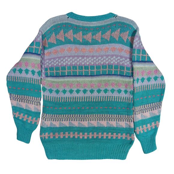 Vintage Andina Pullover Sweater Size Large Green Aqua 100% Cotton Dry Clean Only - Picture 3 of 8